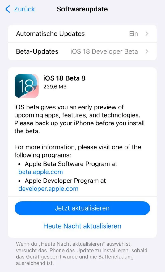 港口镇苹果手机维修分享苹果 iOS / iPadOS 18 开发者预览版 Beta 8 发布 